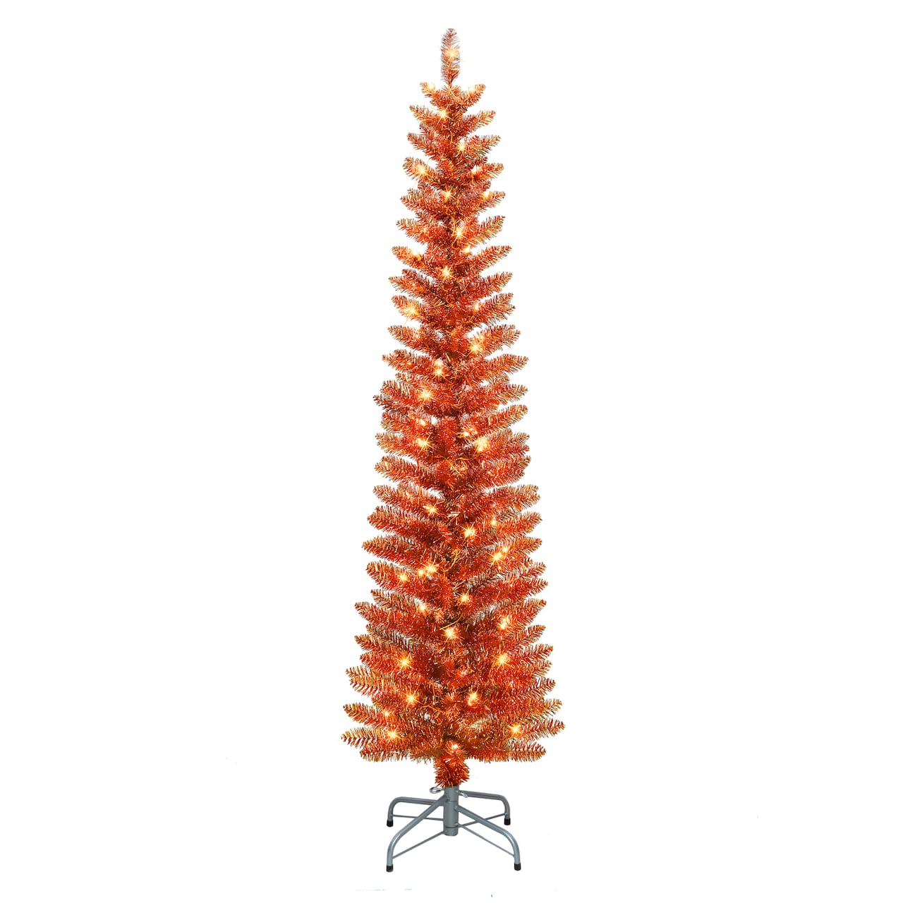 6ft. Pre-Lit Orange Tinsel Artificial Christmas Tree, Clear Lights